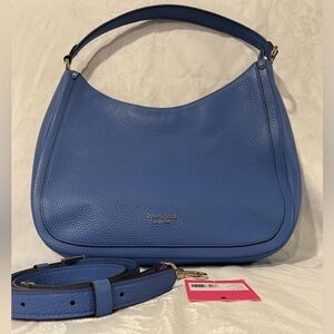 Kate Spade “Roulette” large hobo bag in deep cornflower pebbled leather